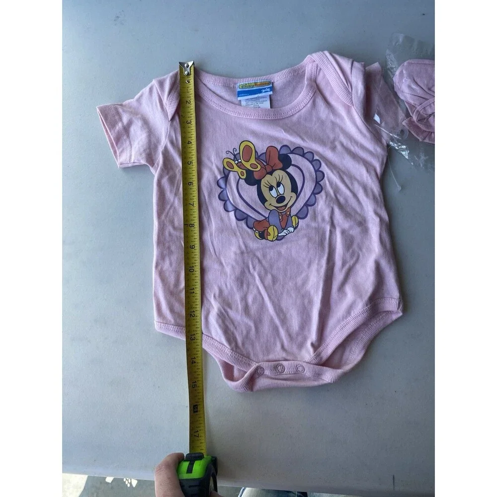 Vintage Disney Babies Minnie Mouse Bodysuit Pink 6-9M Booties Set NWOT